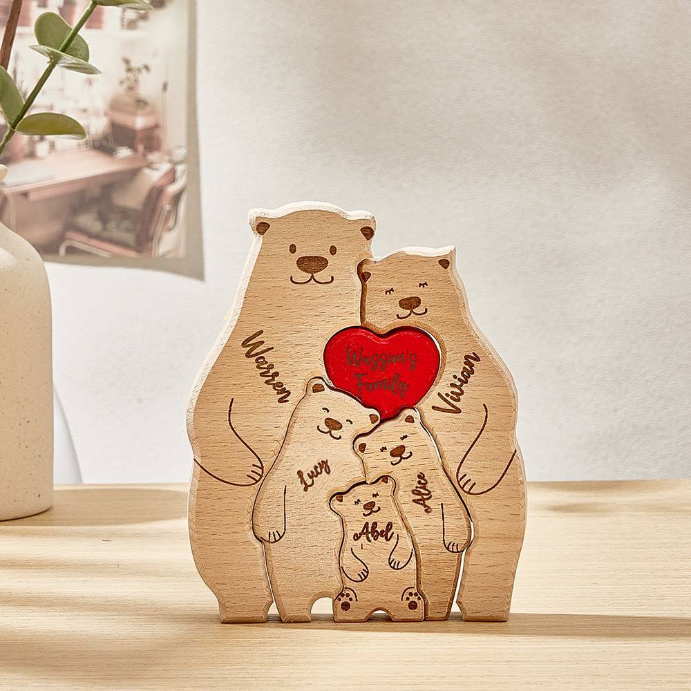 Personalized Wooden Bears Custom Family Member Names Puzzle Home Decor Gifts - soufeelus