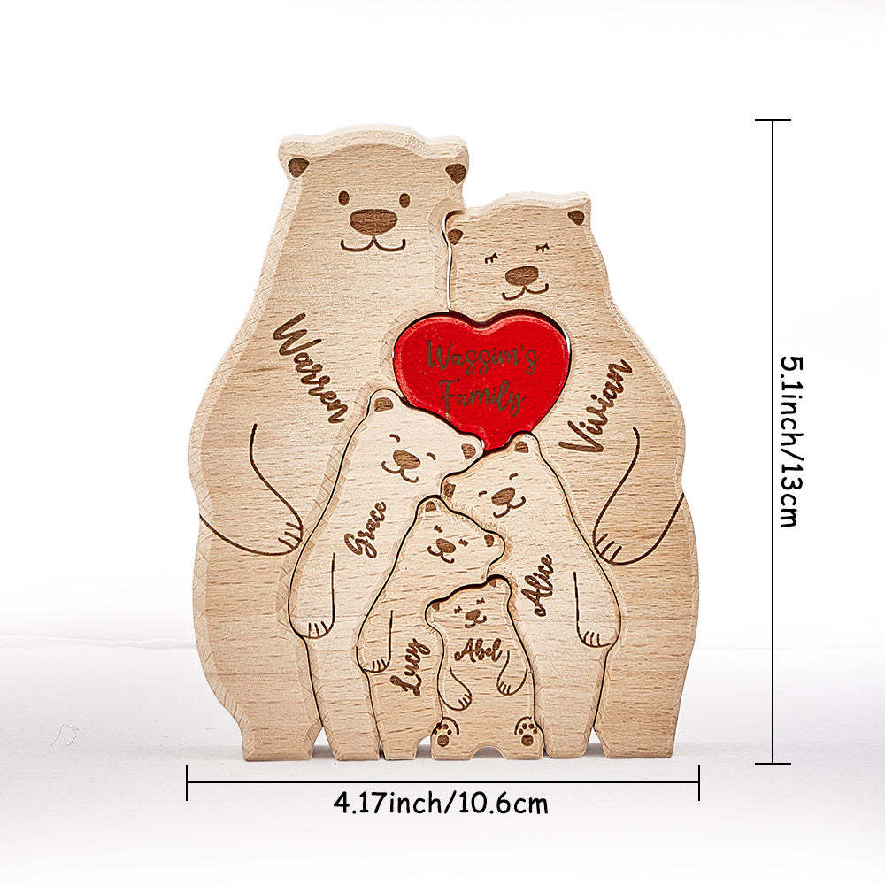 Personalized Wooden Bears Custom Family Member Names Puzzle Home Decor Gifts - soufeelus