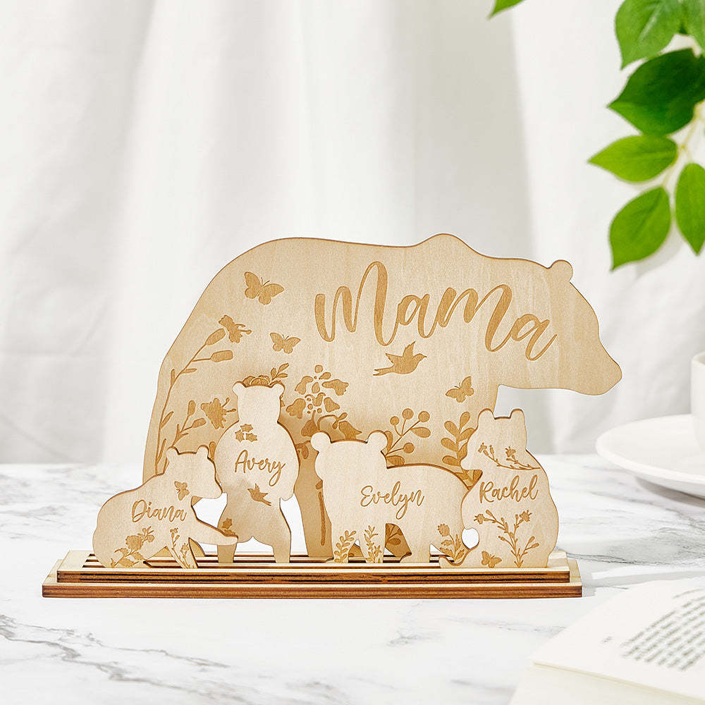 Personalized Mama Bear with Cubs Wood Desk Decor Gift for Mom - soufeelus