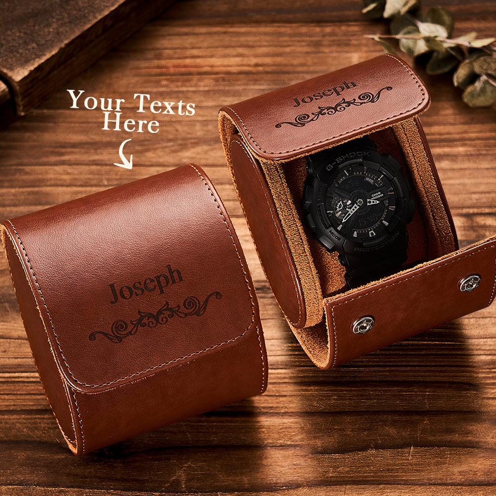 Customized Leather Watch Organizer Roll Storage Box Gift for Him - soufeelus