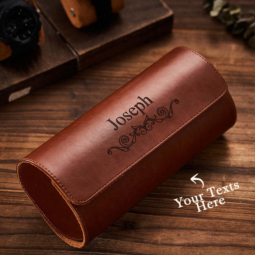 Customized Leather Watch Organizer Roll Storage Box Gift for Him - soufeelus