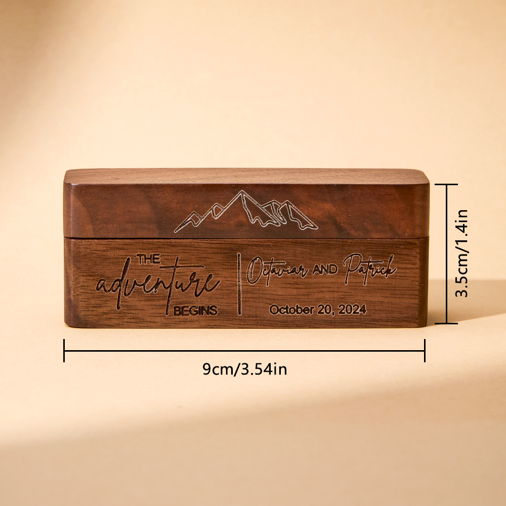 Personalized Rustic Engraved Wood 2 Rings Bearer Box with Date & Name Wedding Proposal Gift for Couple - soufeelus