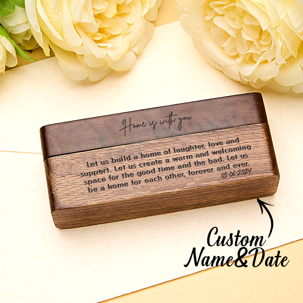 Personalized Engraved Wood Rings Bearer Box with Vow of Happiness Wedding Proposal Gift for Couple - soufeelus