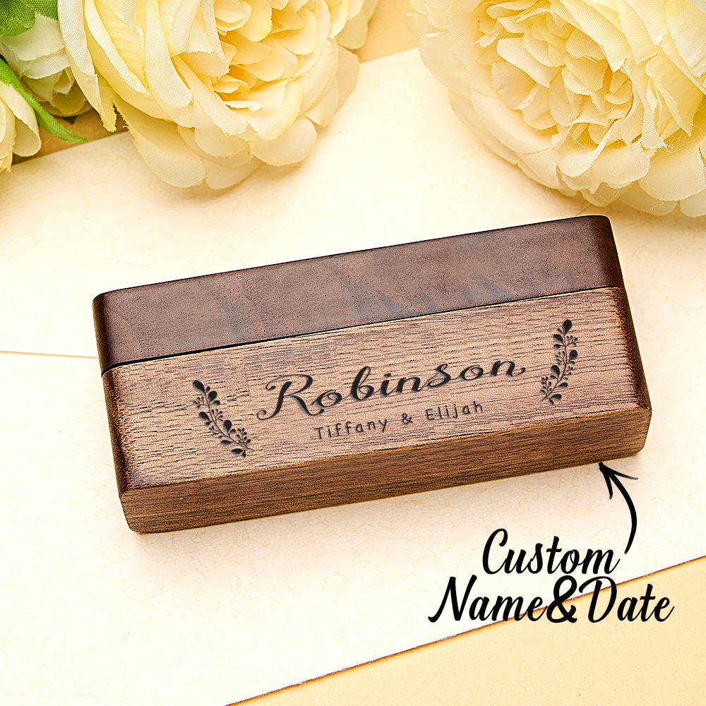Personalized Engraved Wood Rings Bearer Box with Name Wedding Proposal Gift for Couple - soufeelus