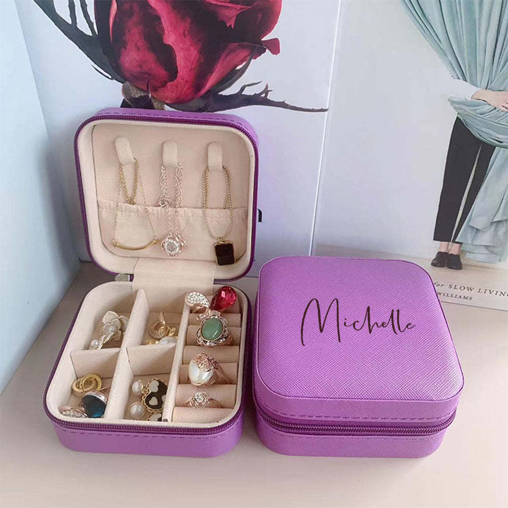 Personalized Name PU Leather Jewelry Box Jewelry Organizer Gifts for Her - soufeelus