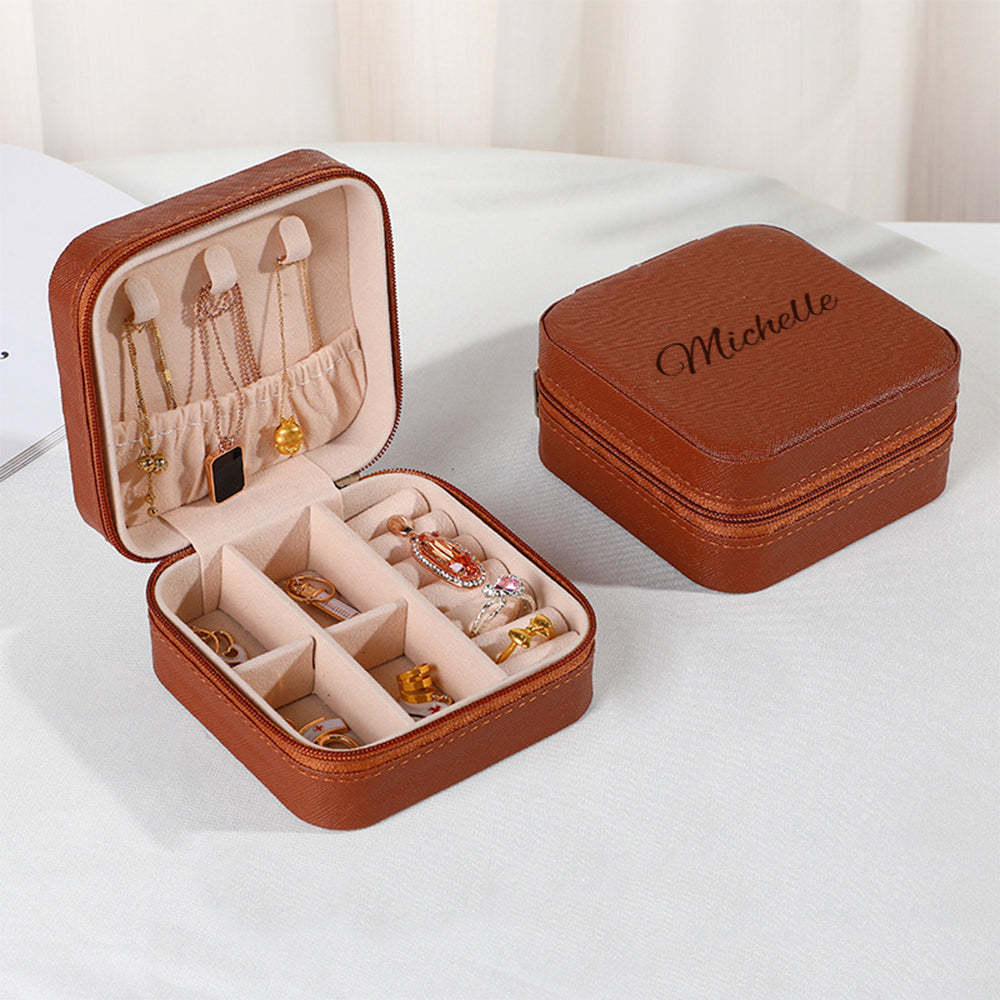 Personalized Name PU Leather Jewelry Box Jewelry Organizer Gifts for Her - soufeelus