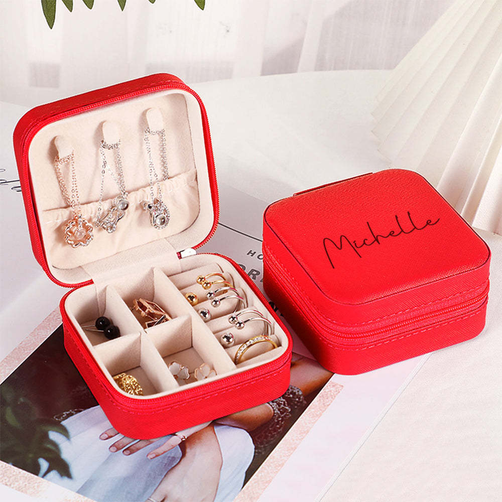 Personalized Name PU Leather Jewelry Box Jewelry Organizer Gifts for Her - soufeelus