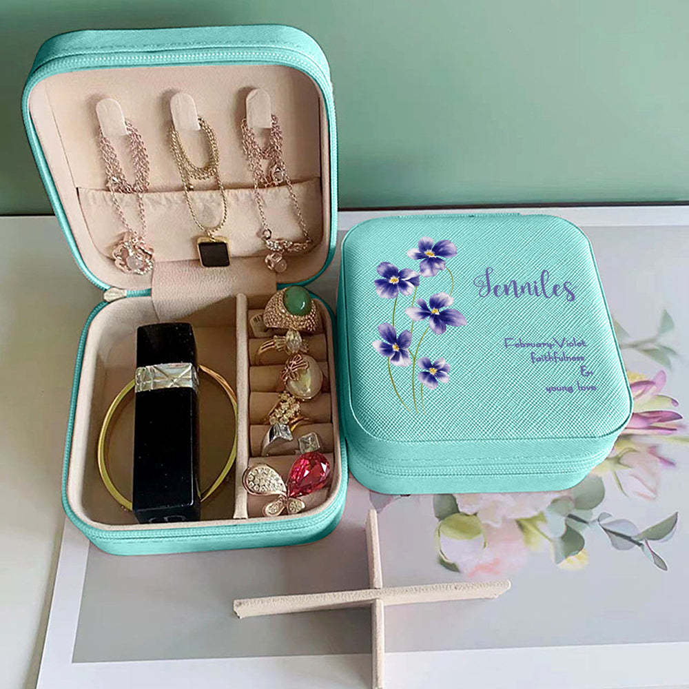 Personalized Birth Flower Leather Jewelry Box Bridesmaid Gift for Her - soufeelus