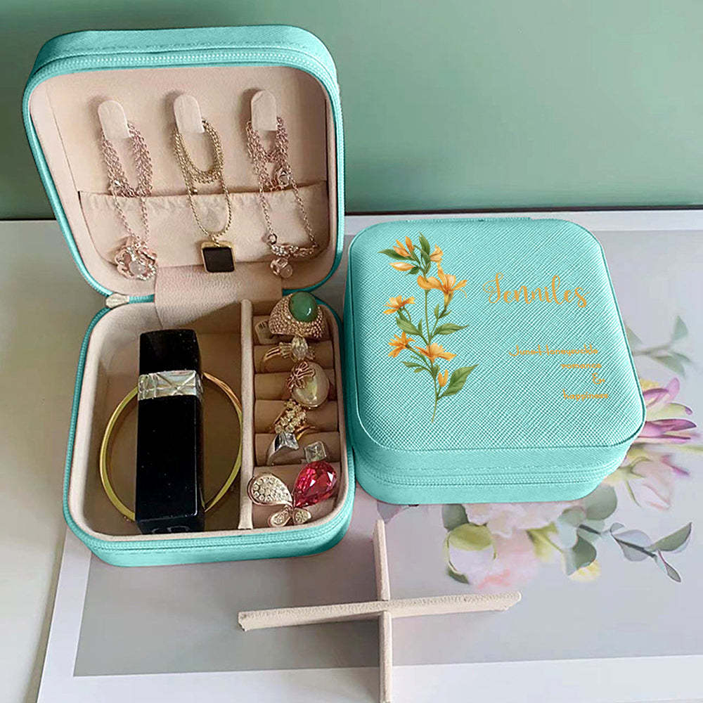 Personalized Birth Flower Leather Jewelry Box Bridesmaid Gift for Her - soufeelus