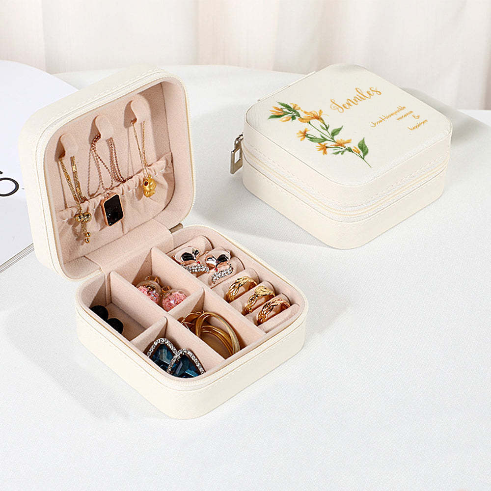 Personalized Birth Flower Leather Jewelry Box Bridesmaid Gift for Her - soufeelus