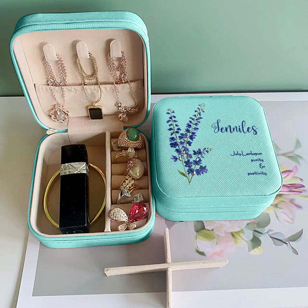 Personalized Birth Flower Leather Jewelry Box Bridesmaid Gift for Her - soufeelus