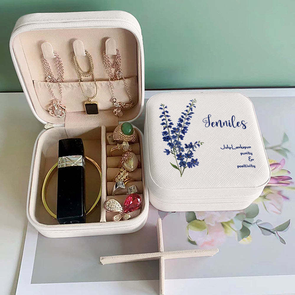 Personalized Birth Flower Leather Jewelry Box Bridesmaid Gift for Her - soufeelus
