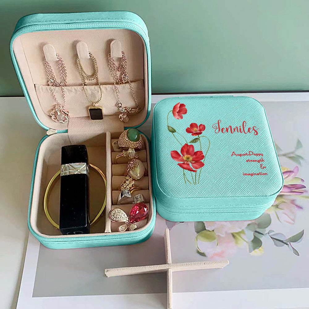 Personalized Birth Flower Leather Jewelry Box Bridesmaid Gift for Her - soufeelus