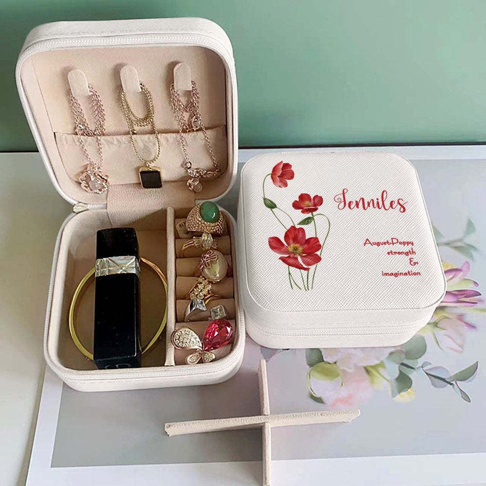 Personalized Birth Flower Leather Jewelry Box Bridesmaid Gift for Her - soufeelus