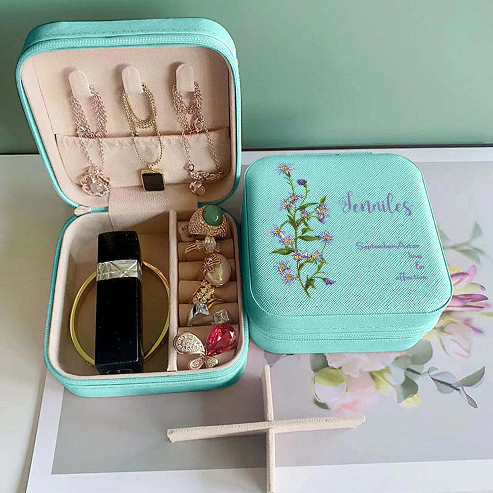 Personalized Birth Flower Leather Jewelry Box Bridesmaid Gift for Her - soufeelus