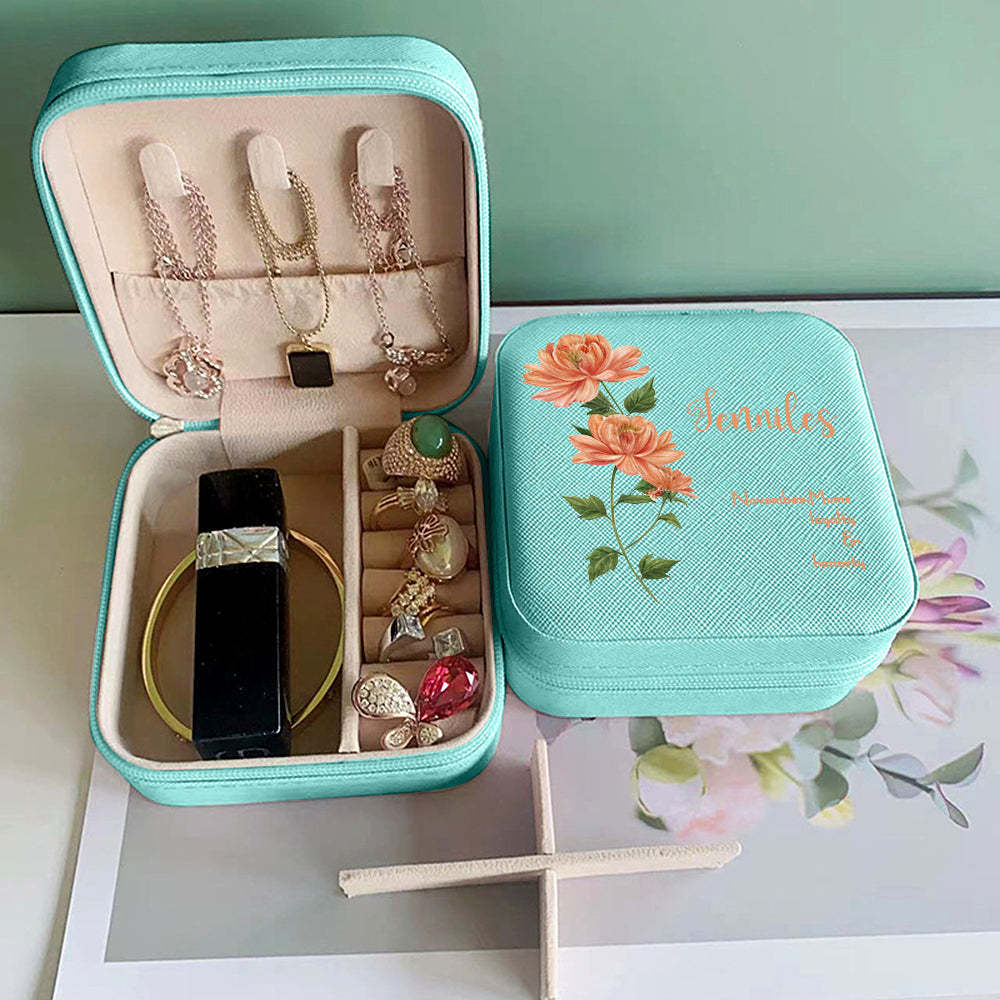 Personalized Birth Flower Leather Jewelry Box Bridesmaid Gift for Her - soufeelus