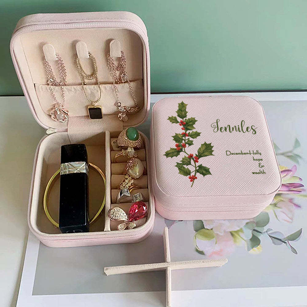 Personalized Birth Flower Leather Jewelry Box Bridesmaid Gift for Her - soufeelus