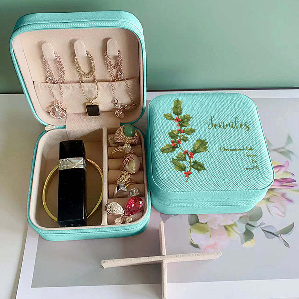 Personalized Birth Flower Leather Jewelry Box Bridesmaid Gift for Her - soufeelus