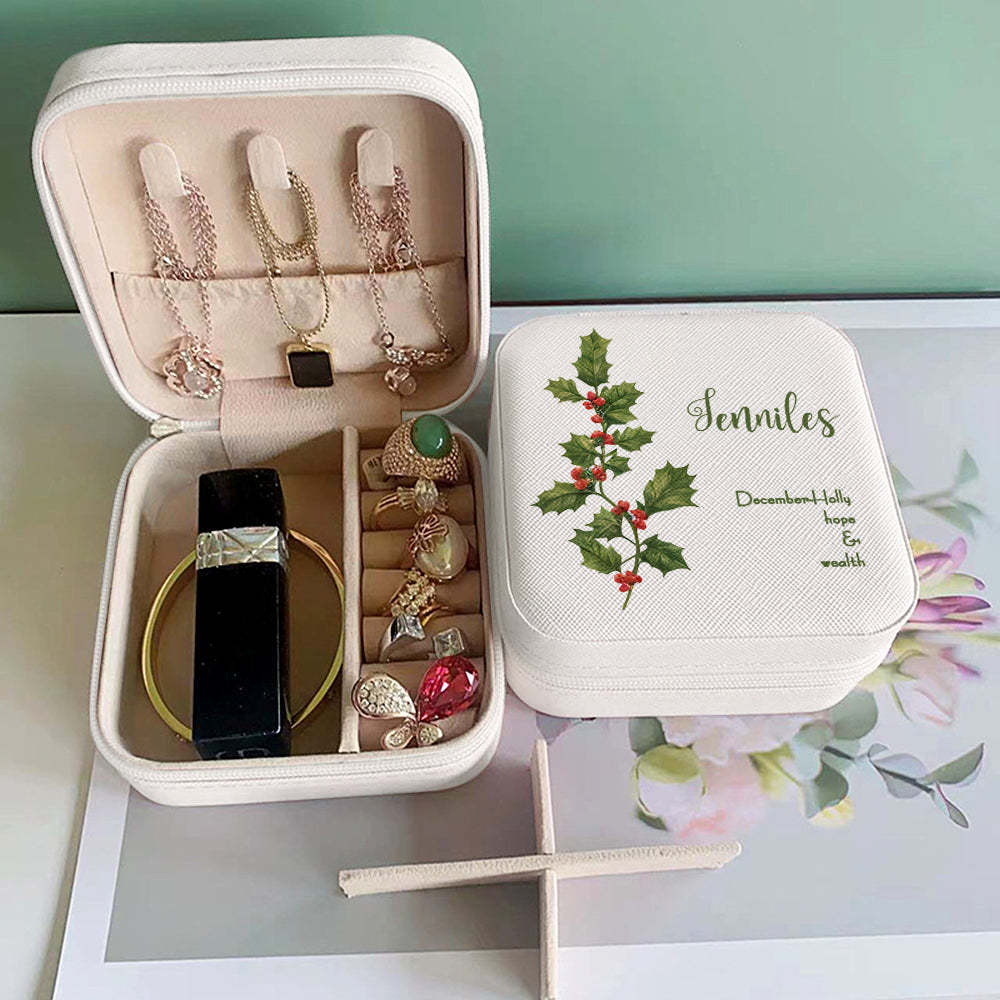 Personalized Birth Flower Leather Jewelry Box Bridesmaid Gift for Her - soufeelus