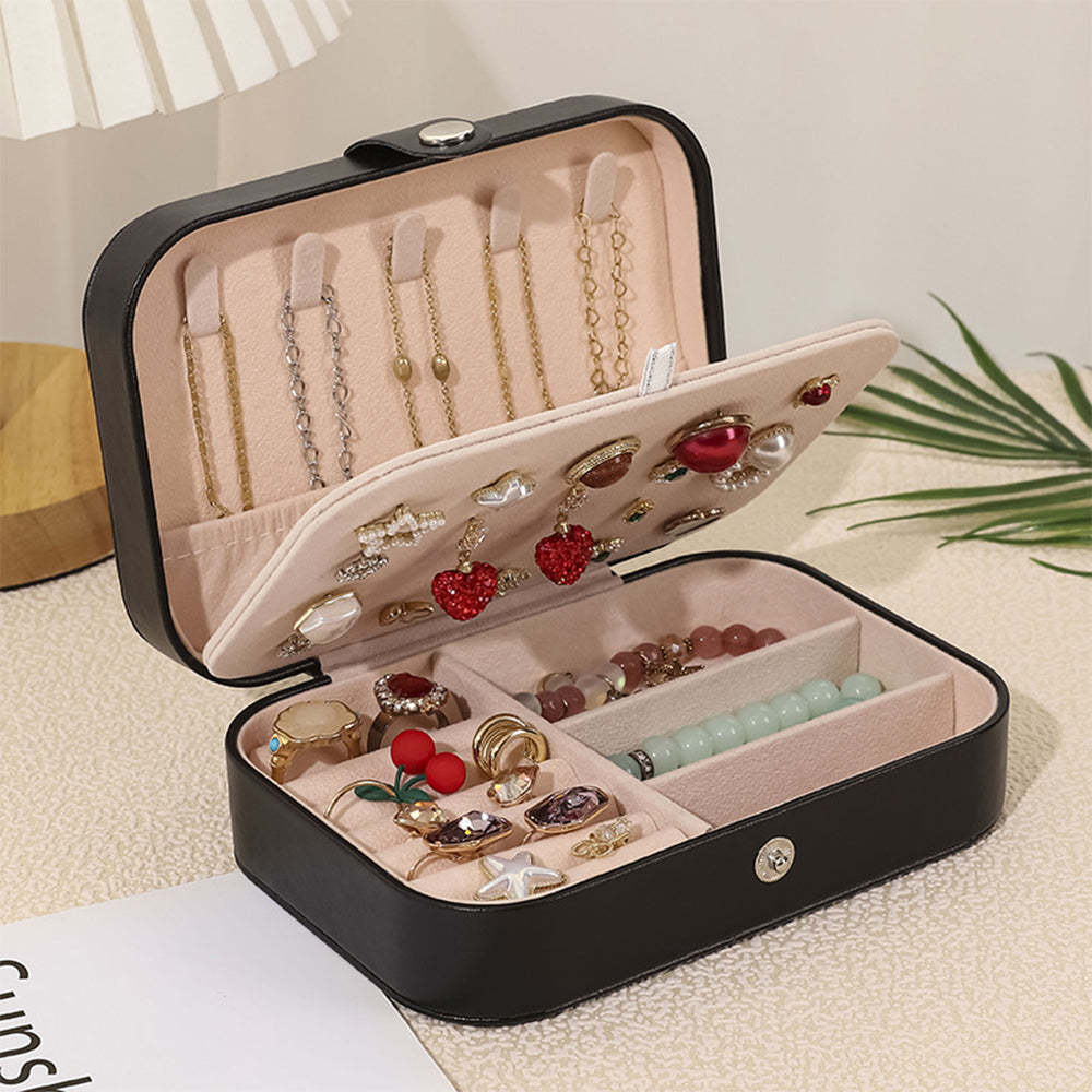 Personalized Birth Flower Leather Travel Jewelry Box with Name Waterproof Multiple Compartments Birthday Bridesmaid Gift for Women Girls - soufeelus