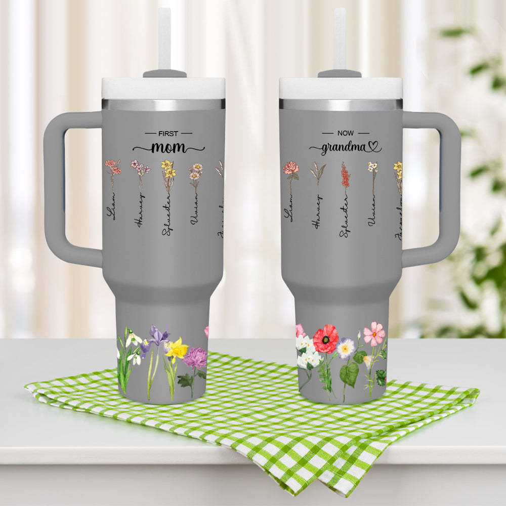 Personalized First Mom Now Grandma 40oz Tumbler with Straw Birthday Gift for Grandma - soufeelus