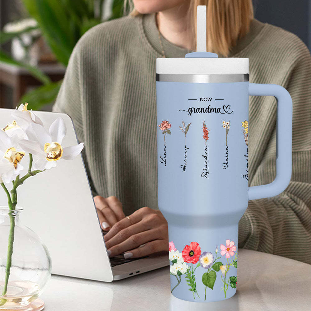 Personalized First Mom Now Grandma 40oz Tumbler with Straw Birthday Gift for Grandma - soufeelus
