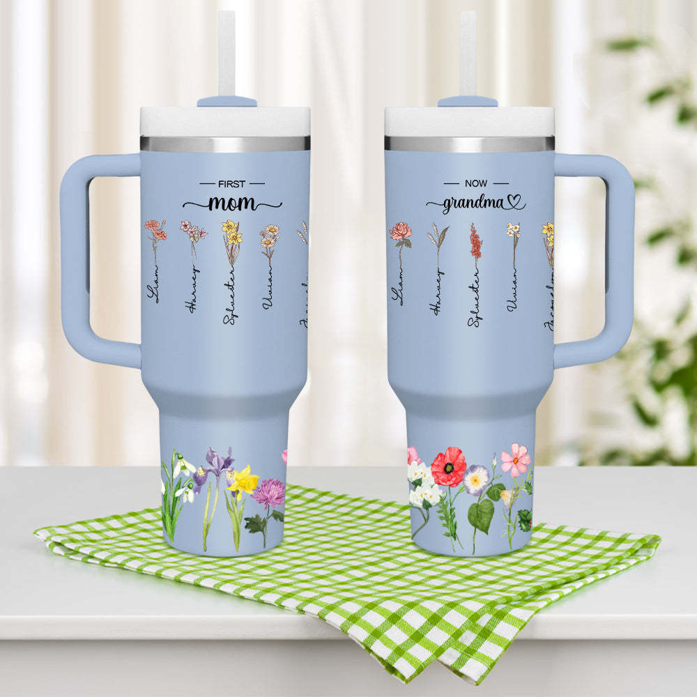Personalized First Mom Now Grandma 40oz Tumbler with Straw Birthday Gift for Grandma - soufeelus