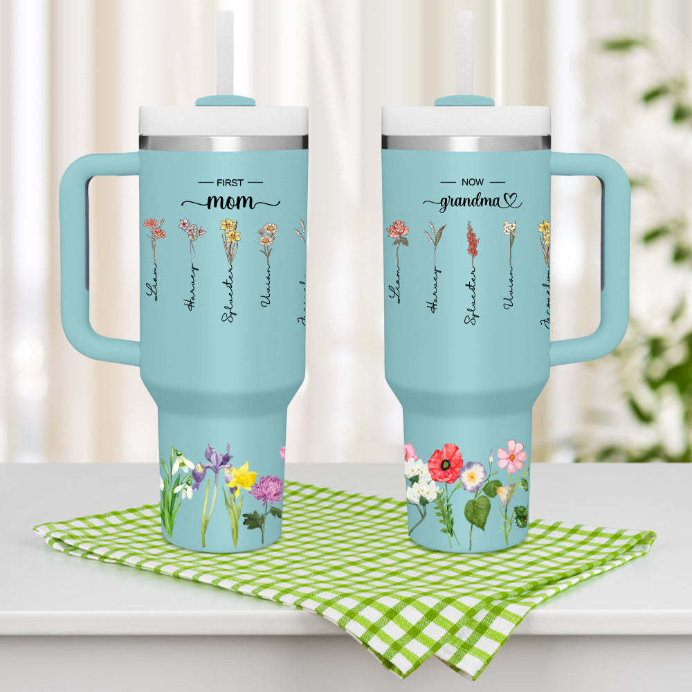 Personalized First Mom Now Grandma 40oz Tumbler with Straw Birthday Gift for Grandma - soufeelus