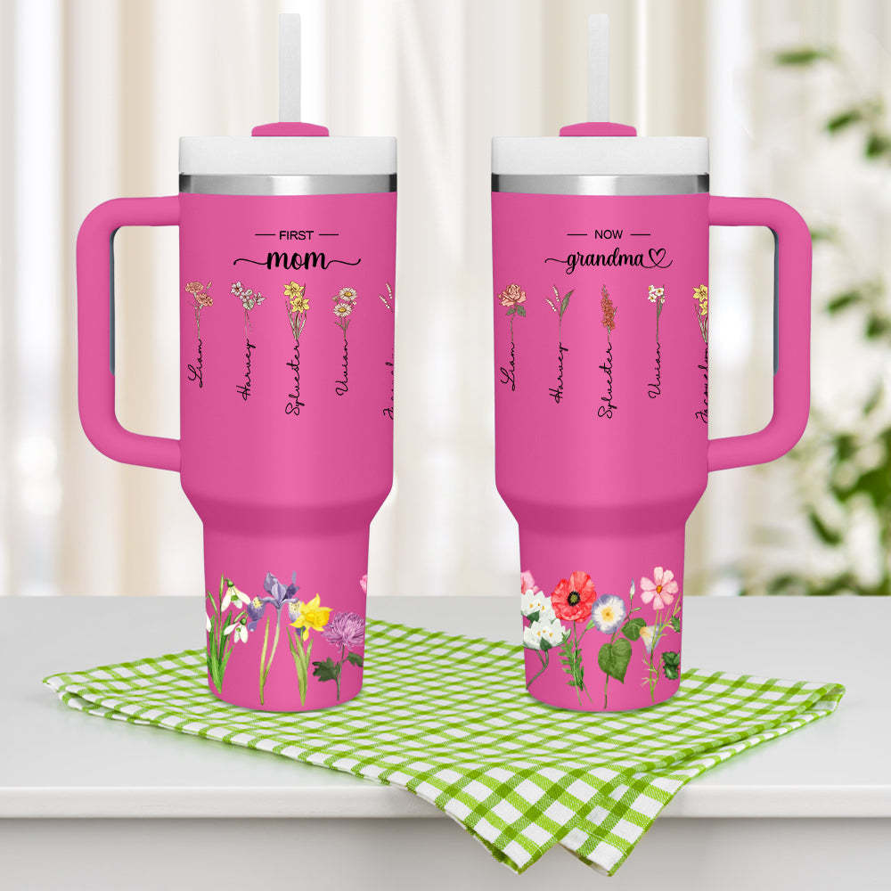 Personalized First Mom Now Grandma 40oz Tumbler with Straw Birthday Gift for Grandma - soufeelus