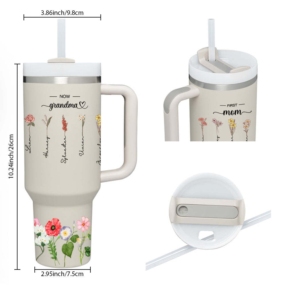 Personalized First Mom Now Grandma 40oz Tumbler with Straw Birthday Gift for Grandma - soufeelus