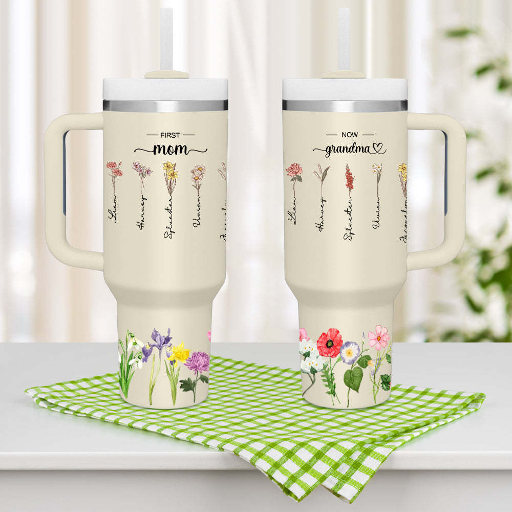 Personalized First Mom Now Grandma 40oz Tumbler with Straw Birthday Gift for Grandma - soufeelus