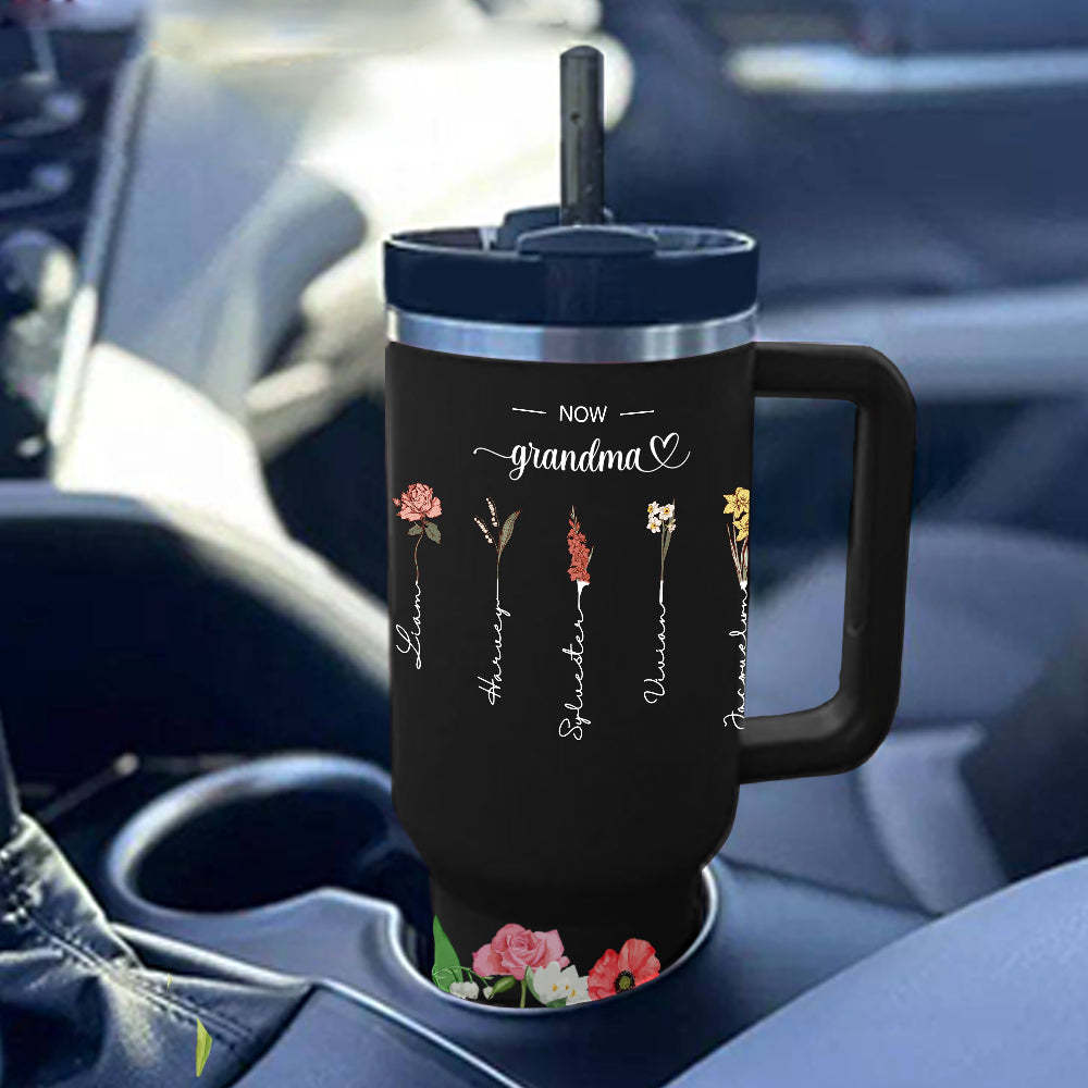 Personalized First Mom Now Grandma 40oz Tumbler with Straw Birthday Gift for Grandma - soufeelus