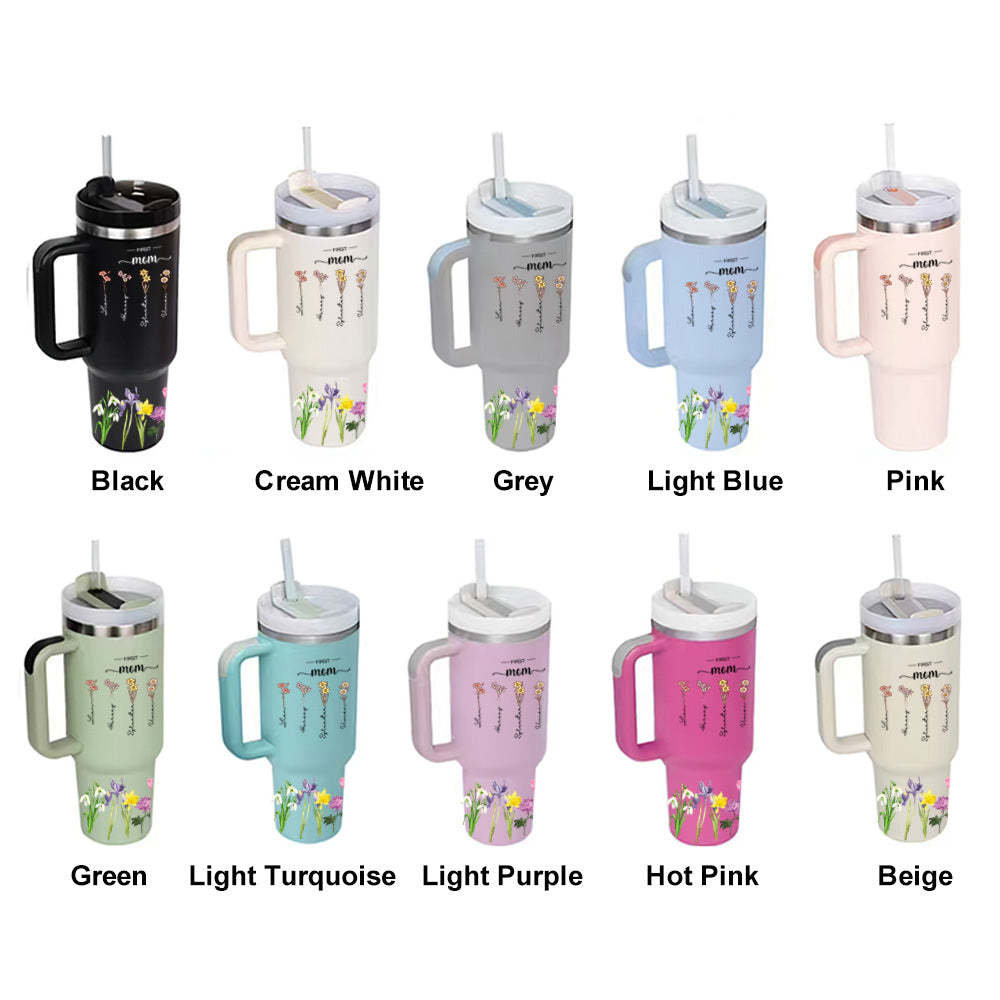 Personalized First Mom Now Grandma 40oz Tumbler with Straw Birthday Gift for Grandma - soufeelus
