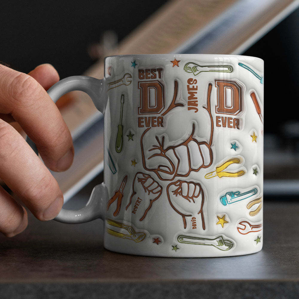 Gifts for Dad Personalized Names Custom 1-6 Kids 3D Inflated Effect Printed Mug Happy Father's Day - soufeelus