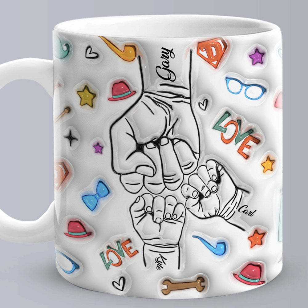 Gifts for Dad Custom 1-6 Kids Personalized Names 3D Inflated Effect Printed Mug Father's Day Gifts - soufeelus