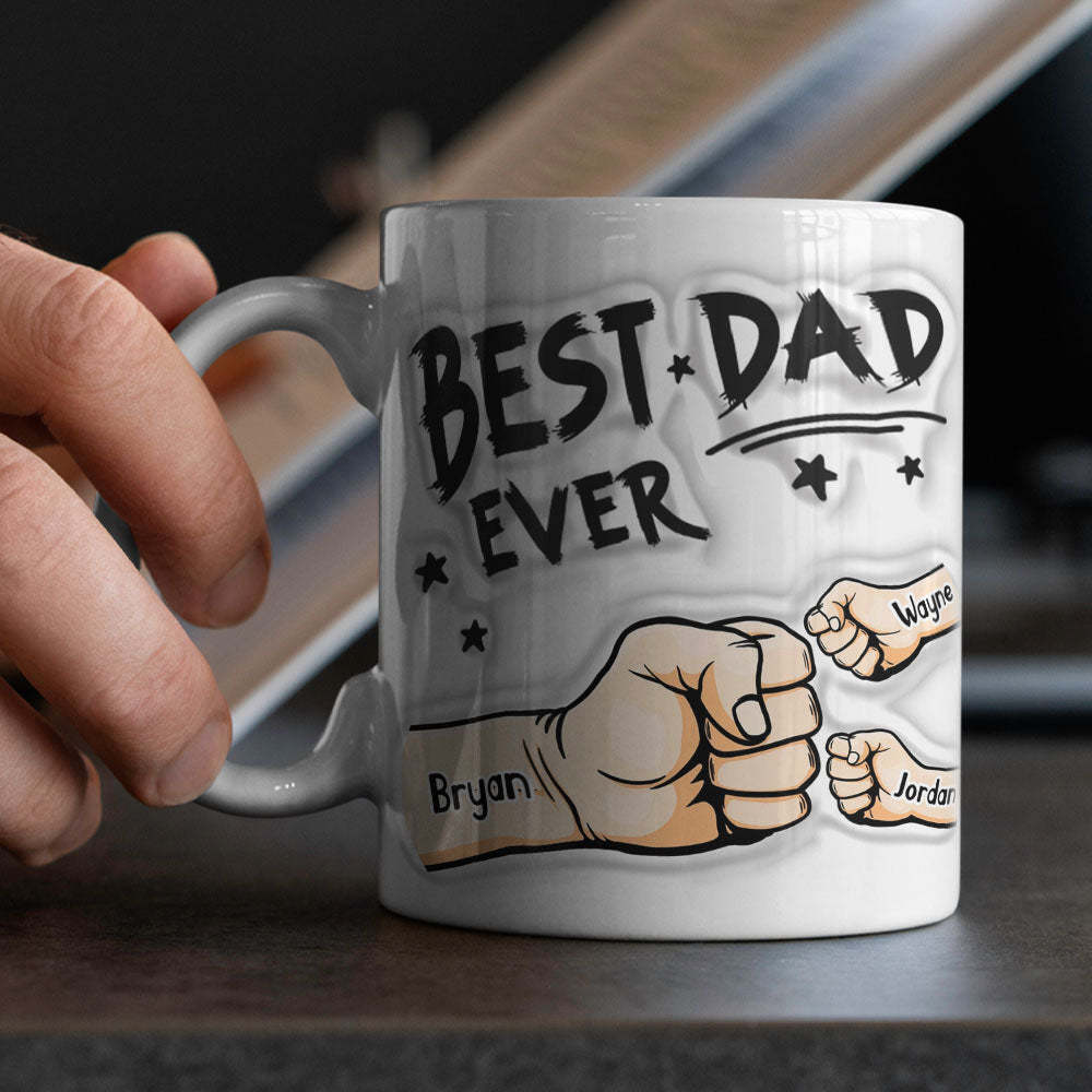 Father's Day Gifts Custom 1-6 Kids Personalized Names 3D Inflated Effect Printed Coffee Mug You are My Best Dad - soufeelus