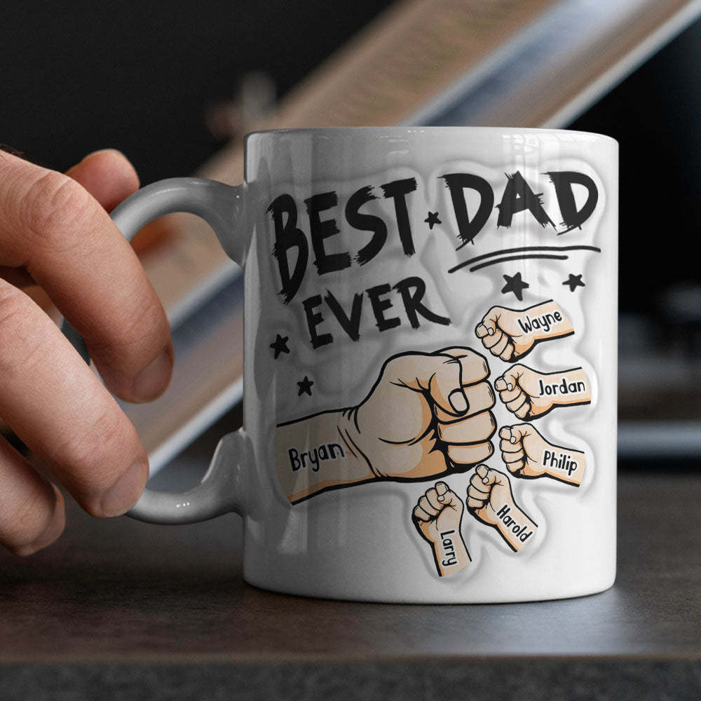 Father's Day Gifts Custom 1-6 Kids Personalized Names 3D Inflated Effect Printed Coffee Mug You are My Best Dad - soufeelus