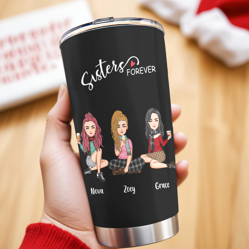 Custom Tumbler Cup with Straw Custom Text and Accessories Tumbler Besties Forever Christmas Gifts - soufeelus