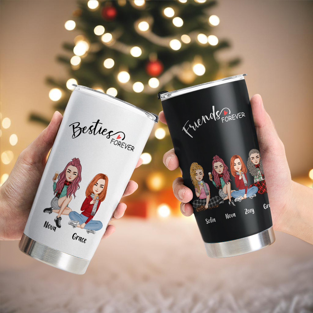 Custom Tumbler Cup with Straw Custom Text and Accessories Tumbler Besties Forever Christmas Gifts - soufeelus