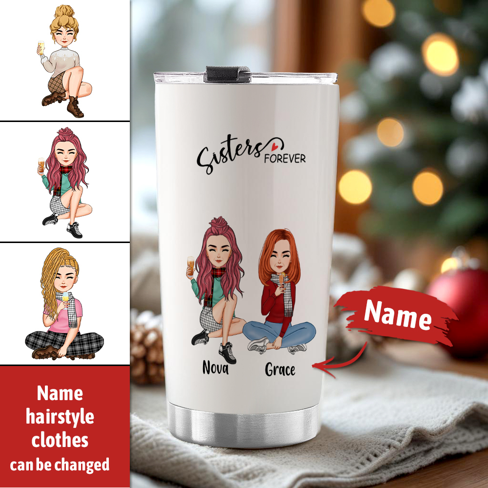 Custom Tumbler Cup with Straw Custom Text and Accessories Tumbler Besties Forever Christmas Gifts - soufeelus
