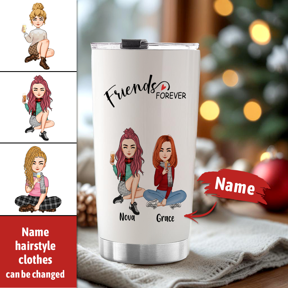 Custom Tumbler Cup with Straw Custom Text and Accessories Tumbler Besties Forever Christmas Gifts - soufeelus