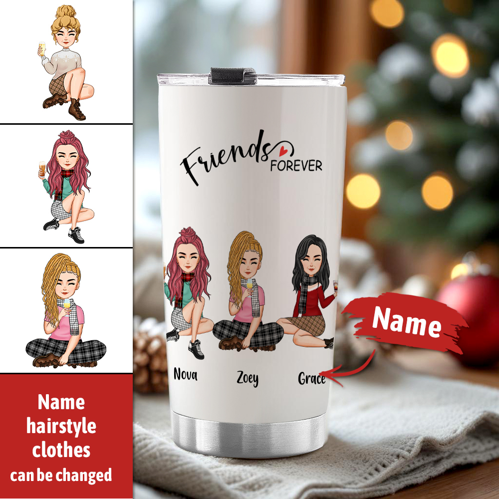 Custom Tumbler Cup with Straw Custom Text and Accessories Tumbler Besties Forever Christmas Gifts - soufeelus
