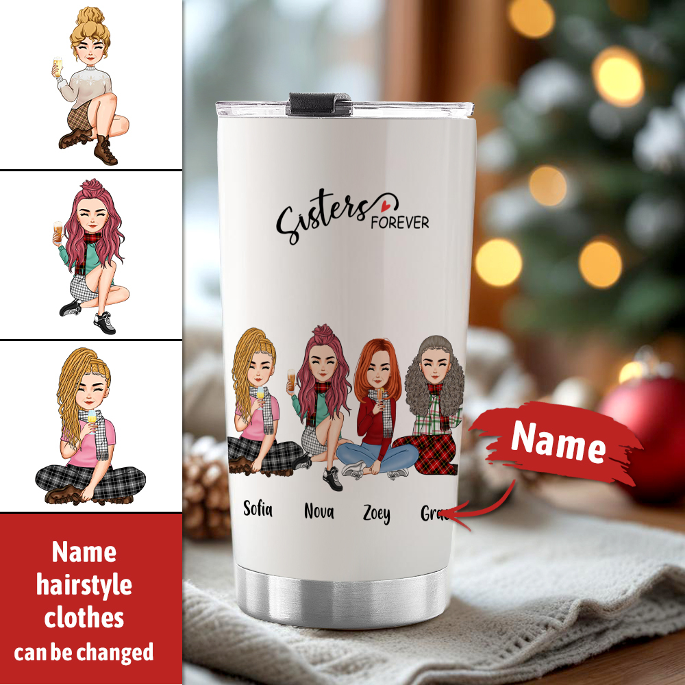 Custom Tumbler Cup with Straw Custom Text and Accessories Tumbler Besties Forever Christmas Gifts - soufeelus