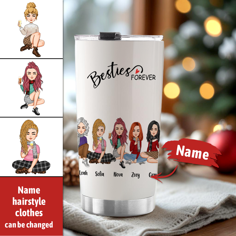 Custom Tumbler Cup with Straw Custom Text and Accessories Tumbler Besties Forever Christmas Gifts - soufeelus
