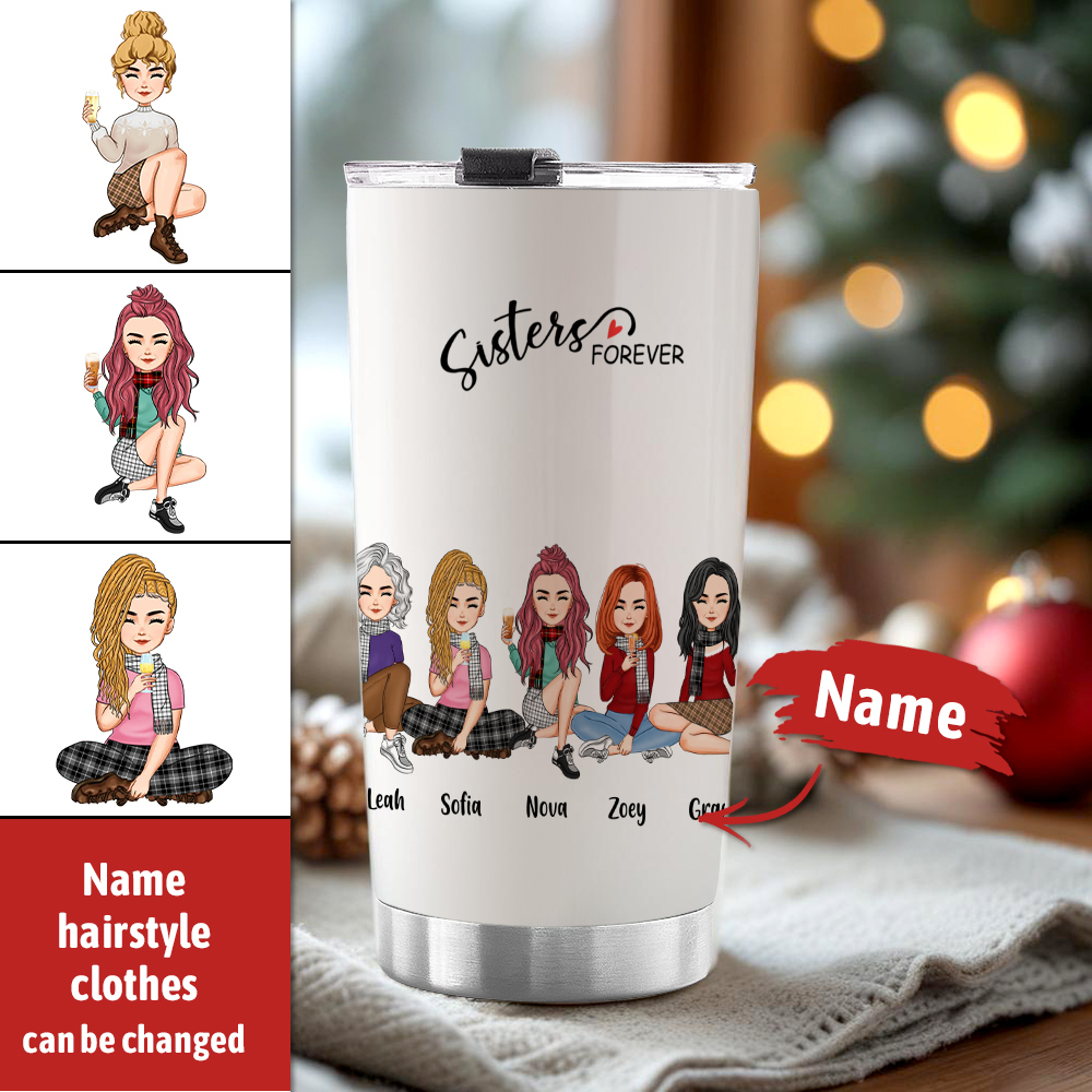 Custom Tumbler Cup with Straw Custom Text and Accessories Tumbler Besties Forever Christmas Gifts - soufeelus