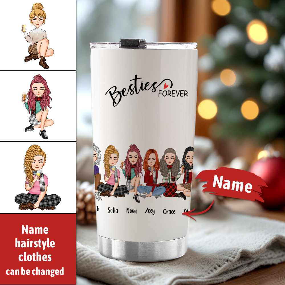 Custom Tumbler Cup with Straw Custom Text and Accessories Tumbler Besties Forever Christmas Gifts - soufeelus