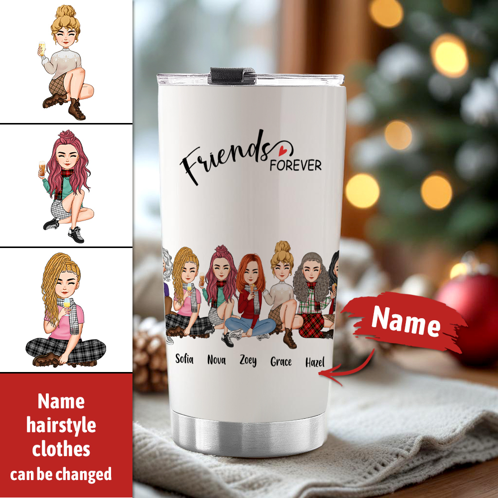 Custom Tumbler Cup with Straw Custom Text and Accessories Tumbler Besties Forever Christmas Gifts - soufeelus