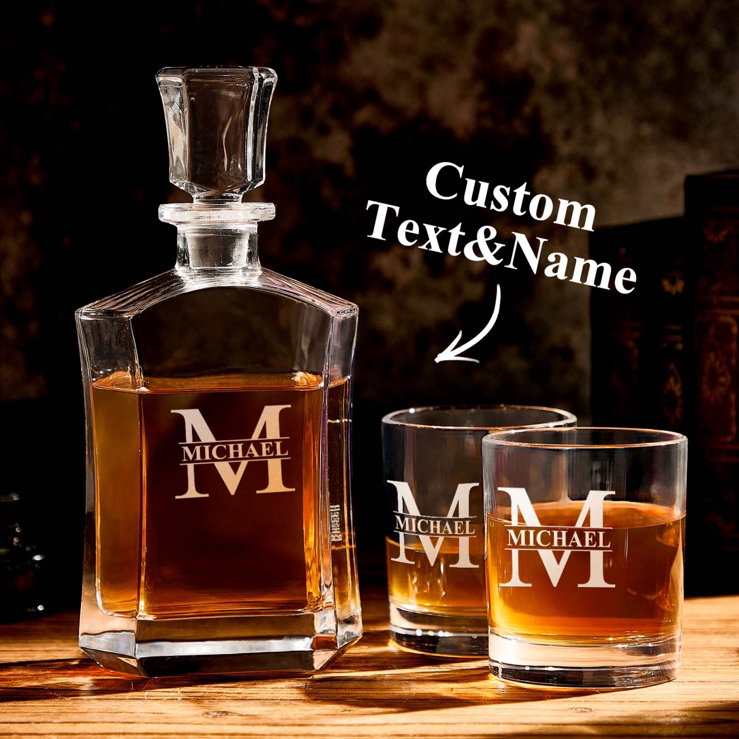 Personalized Decanter Set with 2 Whiskey Glasses Gifts For Friends Gifts For Him