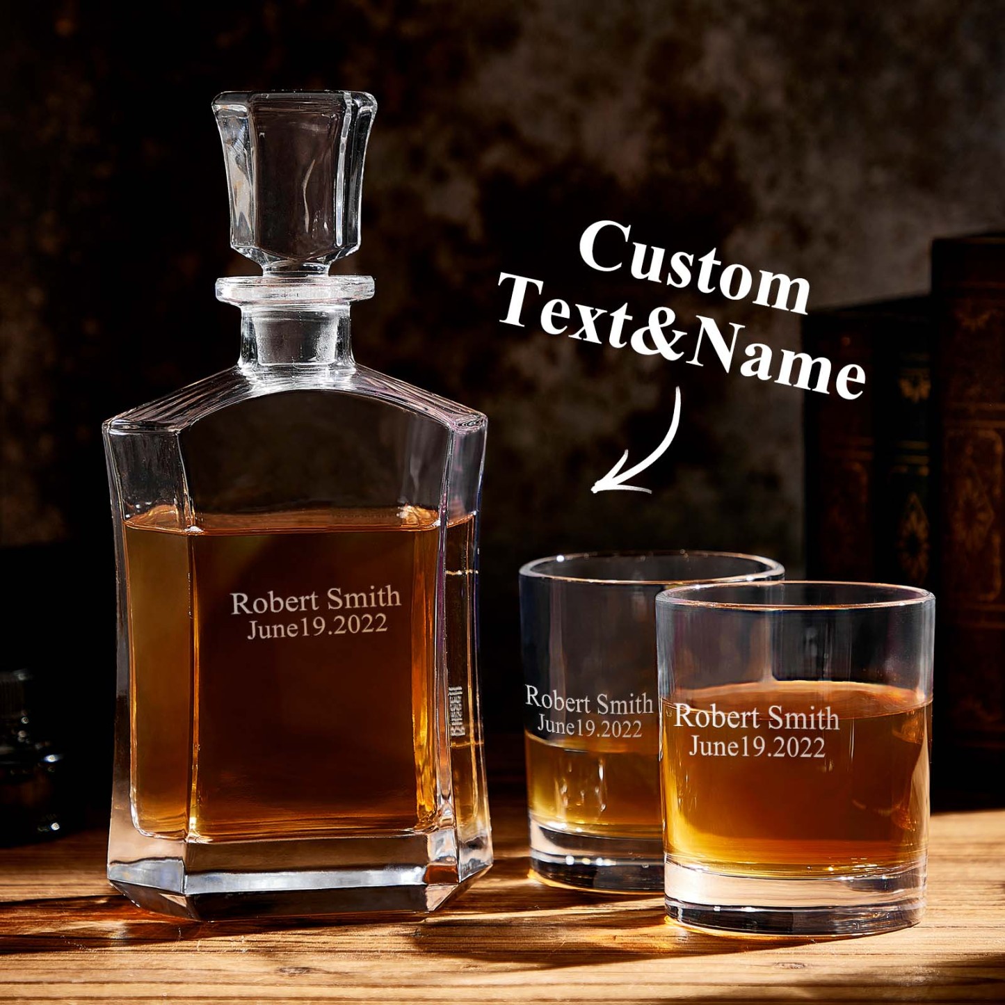 Personalized Decanter Set with 2 Whiskey Glasses Gifts For Friends Gifts For Him