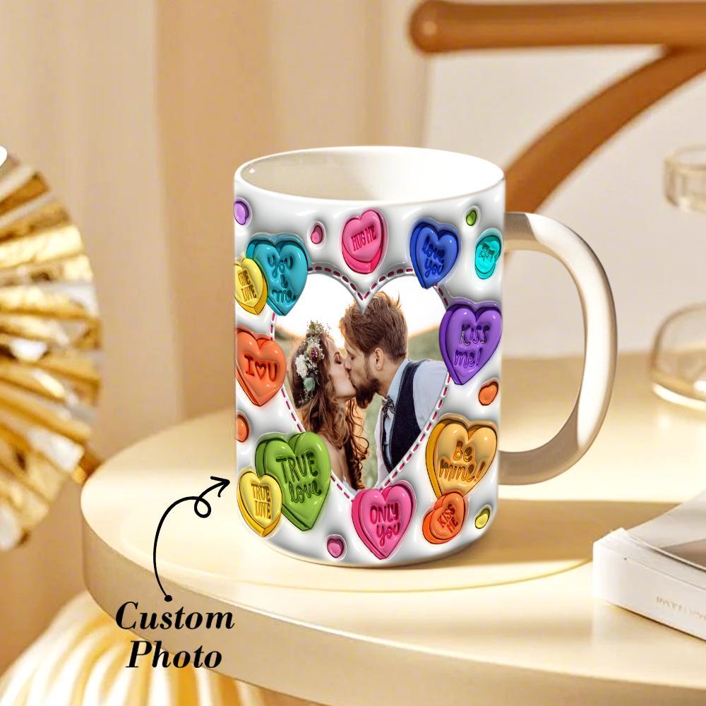 Personalized Couple Photo With Heart Pattern 3D Inflated Mug Gift for Lover - soufeelus